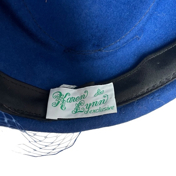 VTG Karen Lynn deep blue pillbox cap hat face mesh wool doeskin felt cosplay - Picture 4 of 5